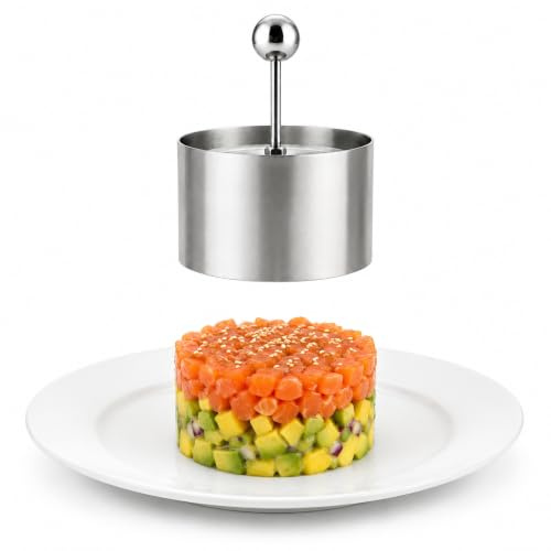 CHEFZOCO Molde Para Platos Fríos, Molde de prensa circular, molde para pasteles, Accesorio Circular cocina, Utensilios e Cocina, Moldes tartar, Acero inoxidable, Diámetro 7 cm x 5 cm altura