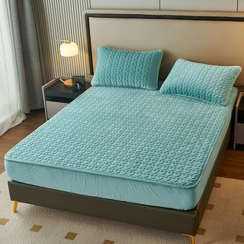 HAIBA Warme Fleece Spannbettlaken 90 x 200 cm Grün Plüsch Bettlaken Flauschige Cashmere Touch Warme Spannbetttuch Geeignet für 30cm Matratze