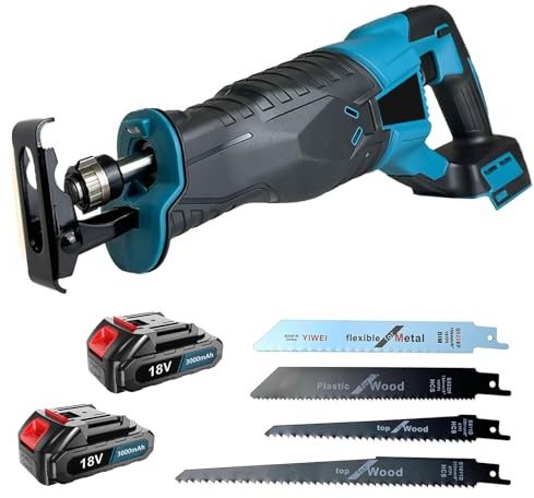 Cordless Reciprocating Saw with 2 x 3000mAh Battery, 3500 SPM Cordless Electric Saw for Makita 18V Battery, Powerful Saw with 4 Saw Blades for Cutting Wood Metal PVC