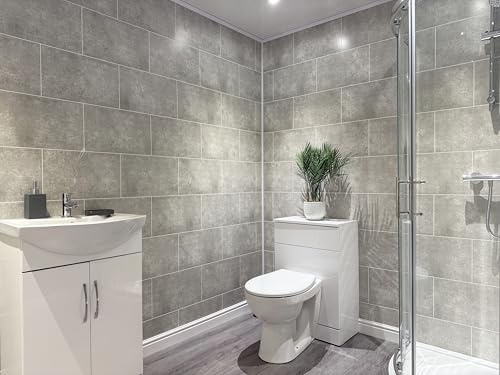 DBS Bathrooms Grey Brick Grout Line Tile Effect PVC Bathroom Wall Panels, Shower Wet Wall, Kitchen Cladding (20 Panels)