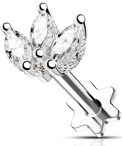 OUFER 16G Innengewinde Helix Piercing Chirurgenstahl 316L Knorpel Ohrpiercing Klar CZ Blume Flach Tragus Conch Lobe Daith Ohrringe Piercing Schmuck für Frauen 6/8/10 mm