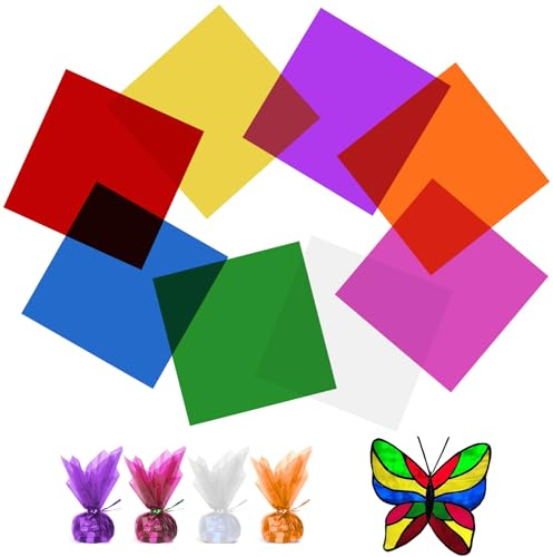 Folien Bunte Farbige Zellophanfolie,120pcs Cellophanfolie Bunt,Bunte Cellophan-Blätter,Farbig Cellophan Folie,Farbige Transparente Folien,Für Verpacken Süßigkeiten,Blumen,Diy Arts Dekoration,8 Farben