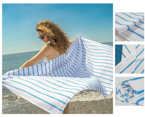 nice homeit Lot de 2 Serviettes de Plage en Coton 75 x 160 cm – Serviette de Plage Double Face – absorbante, séchage Rapide, léger, Anti-Sable, fabriqué en Italie