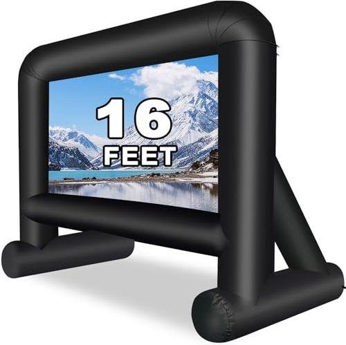 GZKYYLEGS 16ft Inflatable Movie Screen Outdoor Projector Screen with Air Blower Storage Bag - Front/Rear Projection, Easy Set Up Blow Up Screen for Backyard Movie Night, Theme Parties, Celebrations