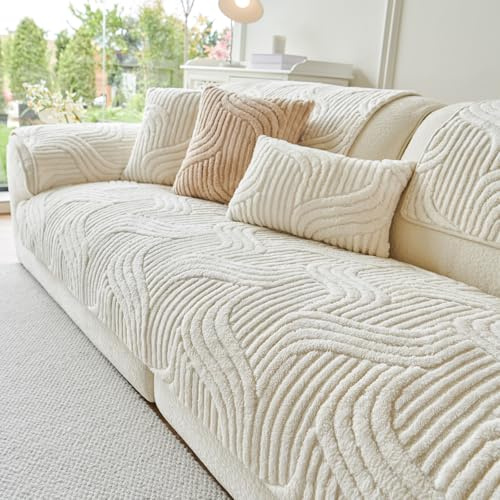 tianxinbaobei Non Slip Sofa Cover, Flannel Sofa Protectors from Pets(1PC) | 90x180cm Sofa Cover 3 Seater, Plush Corner Sofa Covers, Pet Friendly Fuzzy Couch Covers for Dog, Machine Washable(White)