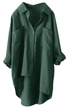 Leinenbluse Damen Lang Sommer Leinenhemd Knopfleiste Hemd Casual Lose Musselin Bluse Große Größen Leinen Shirt Longbluse Blusenshirt Oberteile Tunika Tops Sommerblusen Leicht Und Luftig