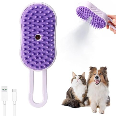 2025 Neu Steamy Cat Brush, Katzenbürste mit Dampf, 3-In-1 Dampfbürste Katze Selbstreinigende Zupfbürste mit Einem Knopf Massage Steamer Kamm Hundebürste für Langhaar Kurzhaar Katzen Hunde