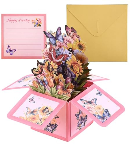 Schmetterling Geburtstagskarte,Pop-Up Grußkarte,3D Schmetterling und Blumen Karte,Hochzeitskarte,Jubiläumskarte,Für Ehefrau,Mutter,Kollegen,Freunde
