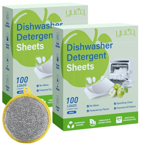 Hojas para lavavajillas 200 unidades pastillas para lavavajillas Potente limpieza desengrasante Limpiar y aclarar sabor a manzana verde