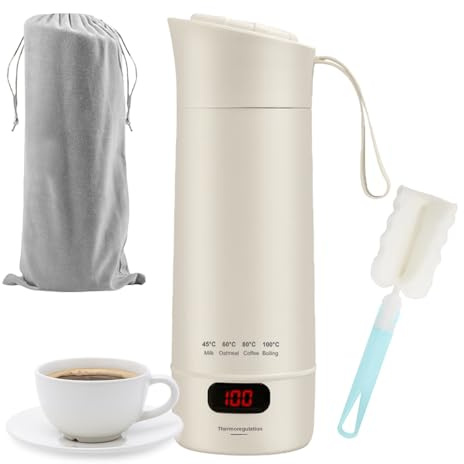 XUXLEKK Bollitore Elettrico Portatile, 5-in-1 Bollitore da Viaggio con con Display LED a 4 Impostazioni di Temperatura, per Tè, Latte, Caffè