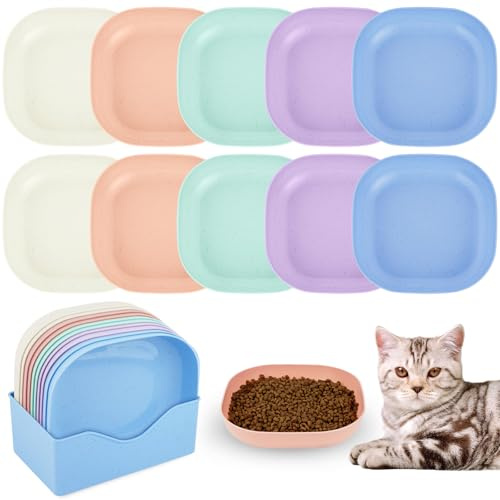 Alaoo Gamelle Chat Set 10 Pièces, Mangeoirs et Abreuvoirs, Gamelle Plate Coloré Petite Ecuelle Chat Assiette Chats, pour Les Chiots et Les Chats
