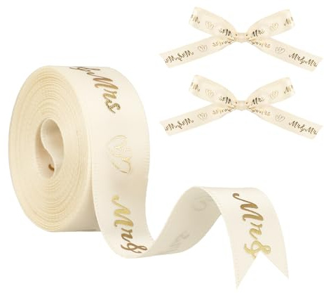 Schleifenband Hochzeit 4,5 m x 25 mm Goldene Hochzeit Deko Band Geschenkband für Hochzeitsdekoration Hochzeitseinladungen Brautsträuße Geschenk Verpackungen Torten Blumen DIY(Gold)