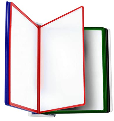 LEVIATAN Système Mural de Présentation A4 avec 10 Panneaux – Support Mural en Métal – Porte-Documents pour Bureau, Atelier, Entrepôt – Multicolore