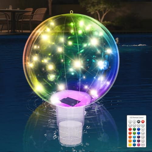 Luces Flotantes Piscina Solares con Flotador de Tabletas de Cloro,36cm Inflables Bolas Luces Iluminación Dinámicos Luz Solar Flotante Impermeables LED para Jardín Estanque Bañera Decoración