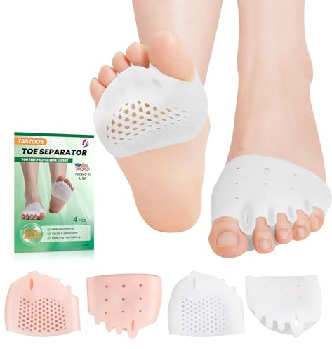 TASZOOS Toe Separators & Metatarsal Pads for Women & Men - 4 PCS Gel Toe Spacers, Ball of Foot Cushions for Pain Relief, Metatarsalgia, Morton's Neuroma, All-Day Comfort for Walking, Running, Standing