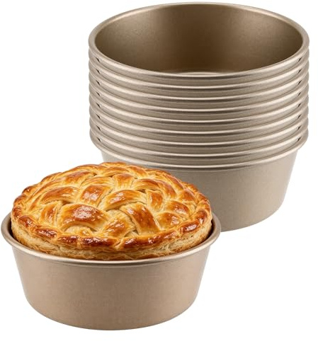 CHUENHEI 10 Stück Backform Rund Klein 10cm, Runde Kuchenform aus Carbonstahl, Antihaftbeschichtet Mini Backformen Brotbackform für Kleine Kuchen, Muffins, Pudding, Brot
