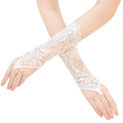 RUIXIA Gants Dentelle Mariée Mitaine Strass Accessoire Robe Mariage Soirée Cérémonie Déguisement Fête