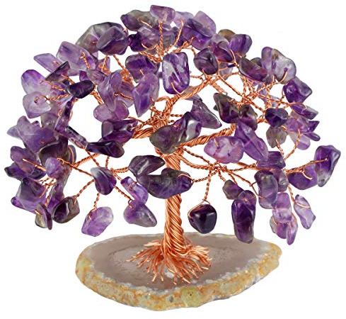 mookaitedecor Naturstein Kristall Baum mit Achat Scheibe Basis, Bonsai Geld Baum Dekoration für Reichtum Glück Gesundheit