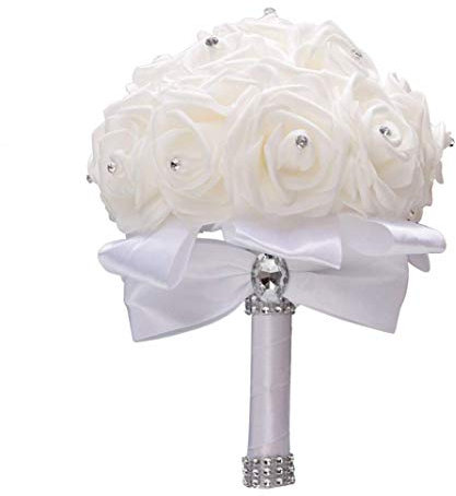 DMZK Bouquet da Sposa di Fiori,Romantico Artificial Rose Fiori da Sposa Decor,Bianco