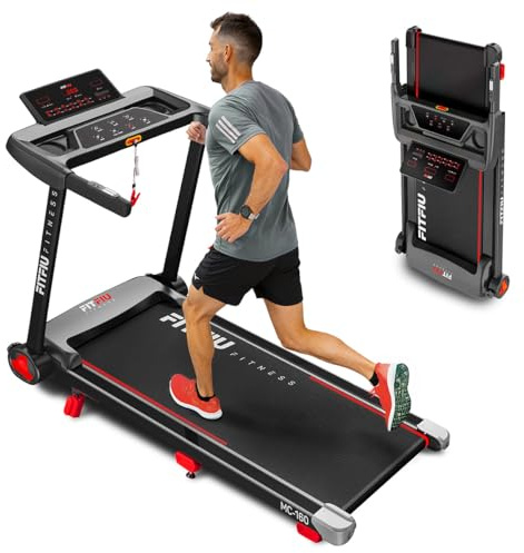 Tapis de Course Pliable avec Inclinaison 9% FITFIU Fitness 4 en 1 Vitesse Réglable 14 km/h avec Connectivité APP et Fréquence Cardiaque Support pour Tablette Walking Pad Compact MC-160