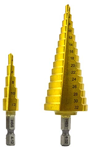NORTOOLS Stufenbohrer Set 2tlg HSS TiN mit Automatischem Mittelstempel,Schälbohrer Kegelbohrer Metallbohrer für Kunststoff, Holz, Aluminium
