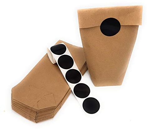 Lot de 50 sachets kraft sans poignées résistants 100 g 12 x 22,5 cm avec base et étiquette de fermeture parfaite pour légumes, bonbons.
