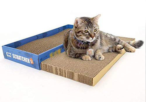 Katzen Kratzkarton 3er Set Aus Karton | 40 X 20,5 X 8 cm | Kratzmöbel, Kratzbrett | Qualitäts-Pappe +Katzenminze | Dunkel Grau Holzoptik