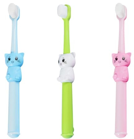 Healifty 3pcs Toothbrushes Cartoon Cat Toddlers Toothbrushes Bristle for Home and Travel 5.51 Inch