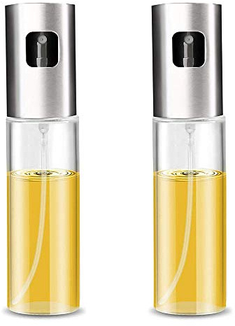 2 PCS Cooking Glass Bottle, Oil Sprayer Dispenser, Barbecue Glass Bottle, Oil Sprayer Portable, Dressing Spray, Food Grade 100ml Glass Oil Sprayer Dispenser for Cooking BBQ Salad (Silver)