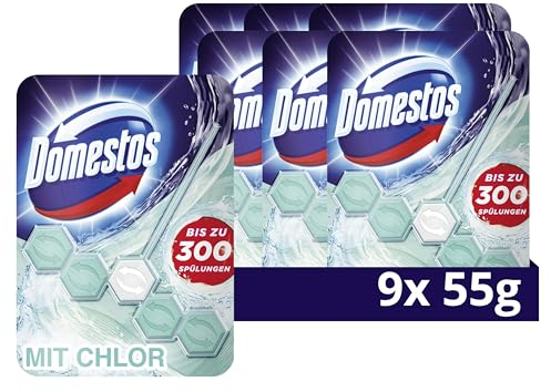 Domestos Power 5 Toilettenstein mit Chlor WC Reiniger volle Power bis zu 300 Spülungen 9 x 55 g