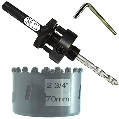 2 3/4 Carbide Hole Saw with Hole Saw Arbor SDS Plus Hole Saw Arbor inc Hex Key Arbor Comes with Masonry TCT Pilot Drill for Concrete Wall Tile Brick Drywall Masonry Fiberglass Plaster