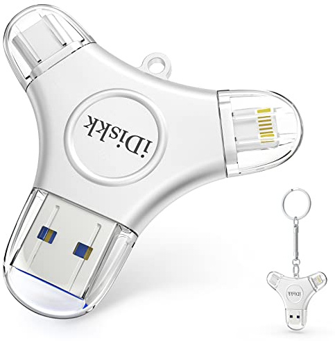 iDiskk MFi certificato 256GB fulmine USB stick per iPhone, iPhone Photo stick, iPhone esterno di archiviazione per Mac PC e cellulari TYPE-C