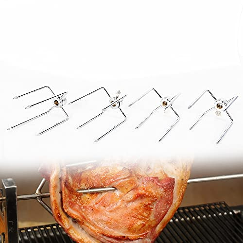 4 Stück Rotisserie-fleischgabel Edelstahl BBQ Fleischnadel Rotierenden Grill Fleis Silber-Fleischklammer Spießgabeln Grillklammer Drehspieß für Grillgut Hähnchen