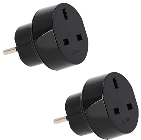2er Set LED Universum Reiseadapter für GB England Zypern Hong Kong V.A.Emirate Stecker (Typ G) auf Schutzkontakt-/Euro-Steckdose (Typ F) - schwarz | Reisestecker Steckdosenadapter 1508530
