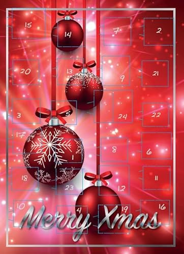 Adventskalender mit 24 Echtholzfiguren, Baumhänger, Christbaumschmuck