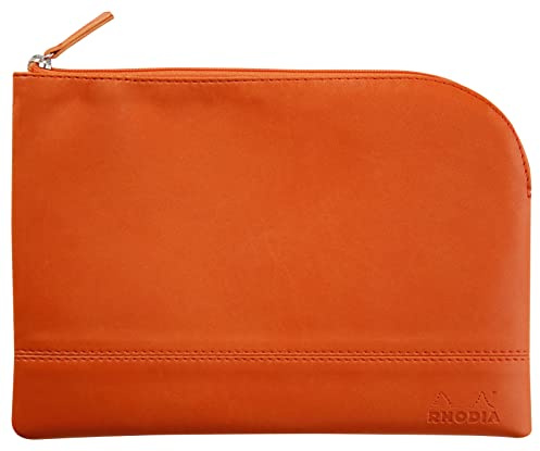 Rhodia 116646C - Rhodiarama pochette zippé en simili cuir italien - taille M (16x22 cm) TANGERINE