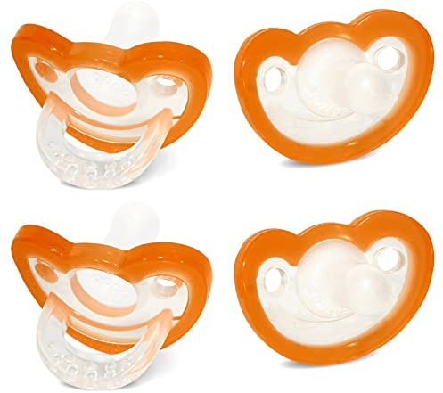 RaZbaby Jollypop Pacifier for Babies 3 Months and Up, USA Made, Natural Shaped Orthodontic Binky, Lovingly Shared in NICUs & Hospitals Worldwide, Medical-Grade 100% BPA-Free - 4 Pack - Orange