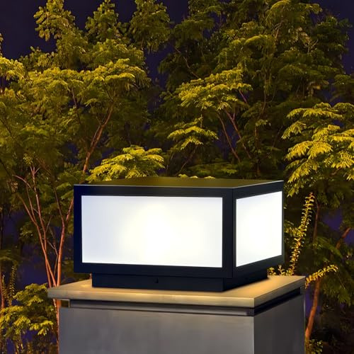 JHOTEC Outdoor Modern Post Light, LED Fence Deck Cap Light High Voltage Wired Lantern Column Lamp for Flat Surface Patio Garden Decoration with IP54 (Hardwiring, 10 X 10 Inch)