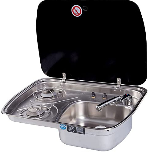 Piano cottura a gas, stufa per piano cottura per camper incorporata, versatile fornello a gas pieghevole per camper con lavello, protezione multipla facile da usare e pulita, perfetto per camper