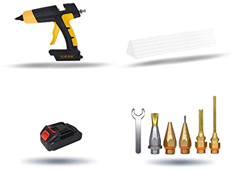 Pistola per Colla a Caldo per la Lavorazione Strumento per Pistola per Colla a Caldo Senza Fili 120W 12V con Controllo della Temperatura del Display Digitale Batteria e ugello