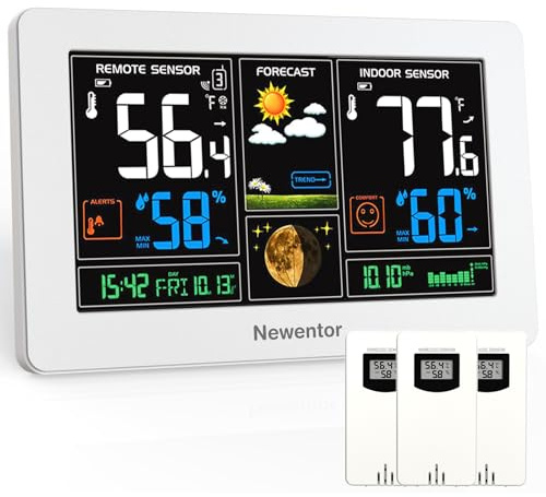 Newentor - Indoor/Outdoor Thermometer with Atomic Clock, Black