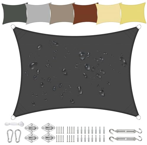Sichtschutz Sonnensegel Wasserdicht Rechteckig 1x2m aus PES-Polyester 95% UV-Schutz Witterungsbeständig Reißfest in Vielen Größen und Farben mit Befestigungsset für Terrasse Garten Balkon-Anthrazit