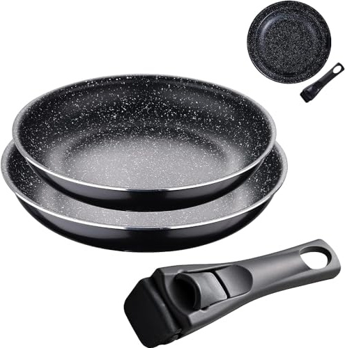 Avilia Non-Stick Induction Cookware Set 24 and 28 cm with Removable Handles Perfect for Gas, Electric, Halogen and Glass Ceramic, Effortless Cooking and Easy Cleaning