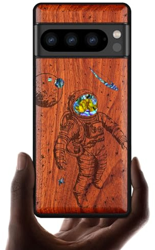 Carveit Handcrafted Case for Pixel 8 Pro (Wanderer-Red Wood) | Google Pixel 8 Pro Cover, Wood Engraved & Shell Inlaid, TPU Shockproof Bumper, Wireless Charging Compatible