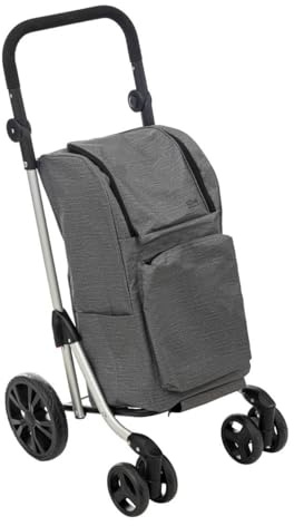 5five - Carrello pieghevole a 4 ruote, grigio, 46L - Maniglia regolabile - Tasche con cerniera - Scomparto per alimenti freschi - Leggero - Shopping e mercato - Attività all'aperto