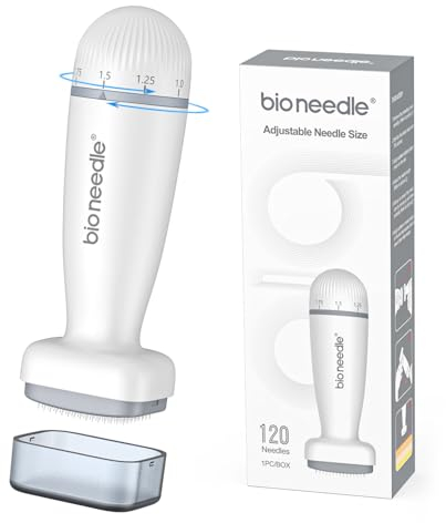 Dr.pen Ajustable Dermaroller Cabello Bioneedle Derma Stamp 0 a 2mm Ajustable Microneedling Stamp 120 Microagujas,Mincroneedling para Cara y Cuerpo Tratar Antiedad Crecimiento de Barba y Cabello BIO120