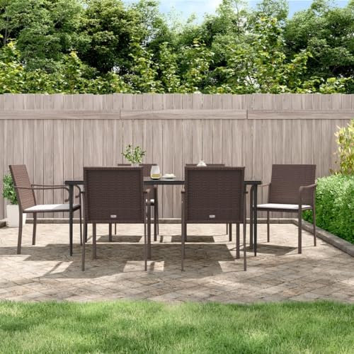 Youuihom Bistro-Stuhl Stühle für den Rasen Freizeitstuhl für draußen Gartenstühle mit Kissen 6 STK. Braun 56x59x84 cm Poly Rattan Geeignet für Innenhof, Bistro, Balkon, Garten, Poolside
