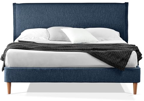EVERGREENWEB Letto Matrimoniale in doghe in legno con Testata e rivestimento in tessuto Blu | facile da montare |Adatto per materasso cm 160x200 | Letto di Design |Mod. Parigi