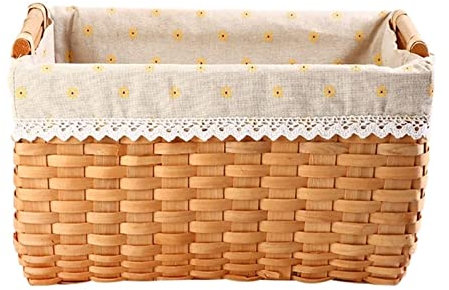 Picknick Korb Picnic Basket Picknickkorb Aus Holz Mit Ledergriff, Quadratischer Mund, Ablagekorb, Desktop-Obst-Snack-Finishing-Aufbewahrungskorb Picknick Geschirr (Color : A, Size : 40 * 30 * 18cm)