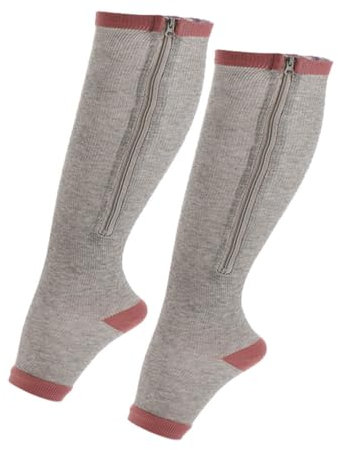 tuwiwol Calzini a compressione traspiranti con cerniera per un'ampia applicazione Calzini a compressione con cerniera in nylon durevoli e traspiranti, grigio L/XL